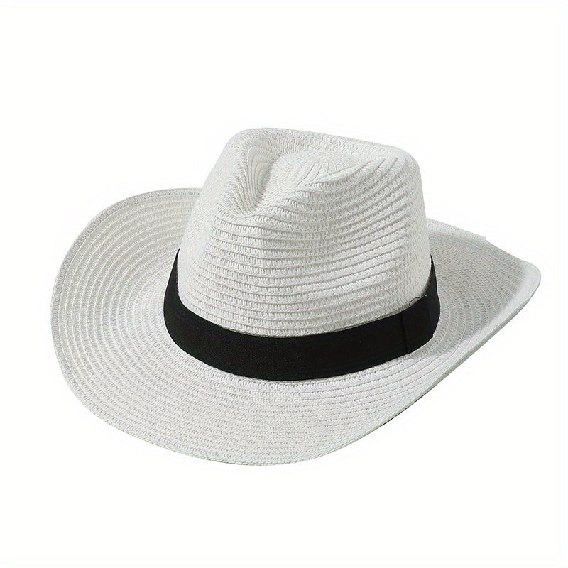 Candy Jazz Fedora Cap Rolled Brim Vintage Sun Hat Outdoor Breathable Straw Hat