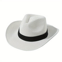 Candy Jazz Fedora Cap Rolled Brim Vintage Sun Hat Outdoor Breathable Straw Hat