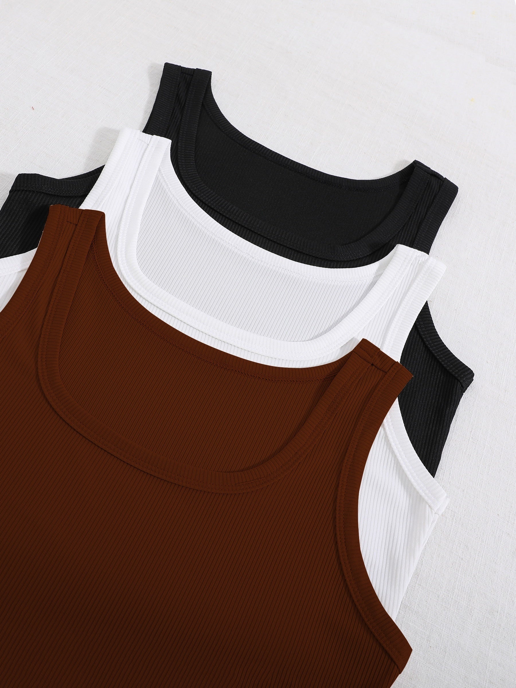 Solid Tank Top 3 Pack Sleeveless Scoop Neck Basic Summer Women's Clothing
