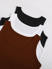 Solid Tank Top 3 Pack Sleeveless Scoop Neck Basic Summer Women's Clothing