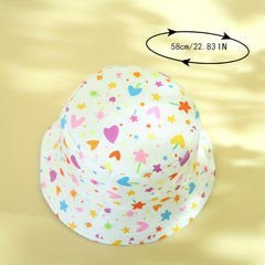 Colorful Heart Print Bucket Hat Reversible Sunscreen Beach Hats