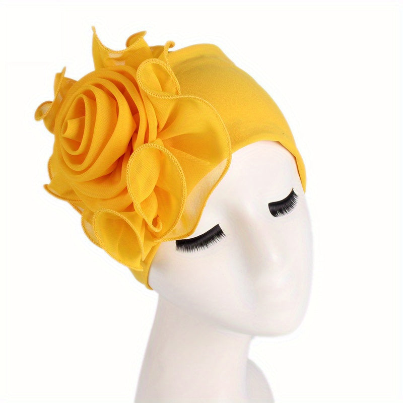 Lace Plate Flower Turban Cap Elastic Head Wrap Solid Bonnet Head Scarf Women