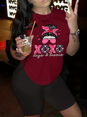  Cartoon Figure & Letter Print Tee & Biker Shorts Outfit Set