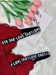 Plus Size Sexy Bra Women's Plus Letter Tape Floral Lace Wireless Bralette