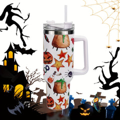Halloween Pumpkin Print Tumbler 40oz Car Cup with Straw & Handle