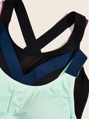 2pcs Cross Back Sports Bra Comfy Workout Colorblock Bra Women's Lingerie