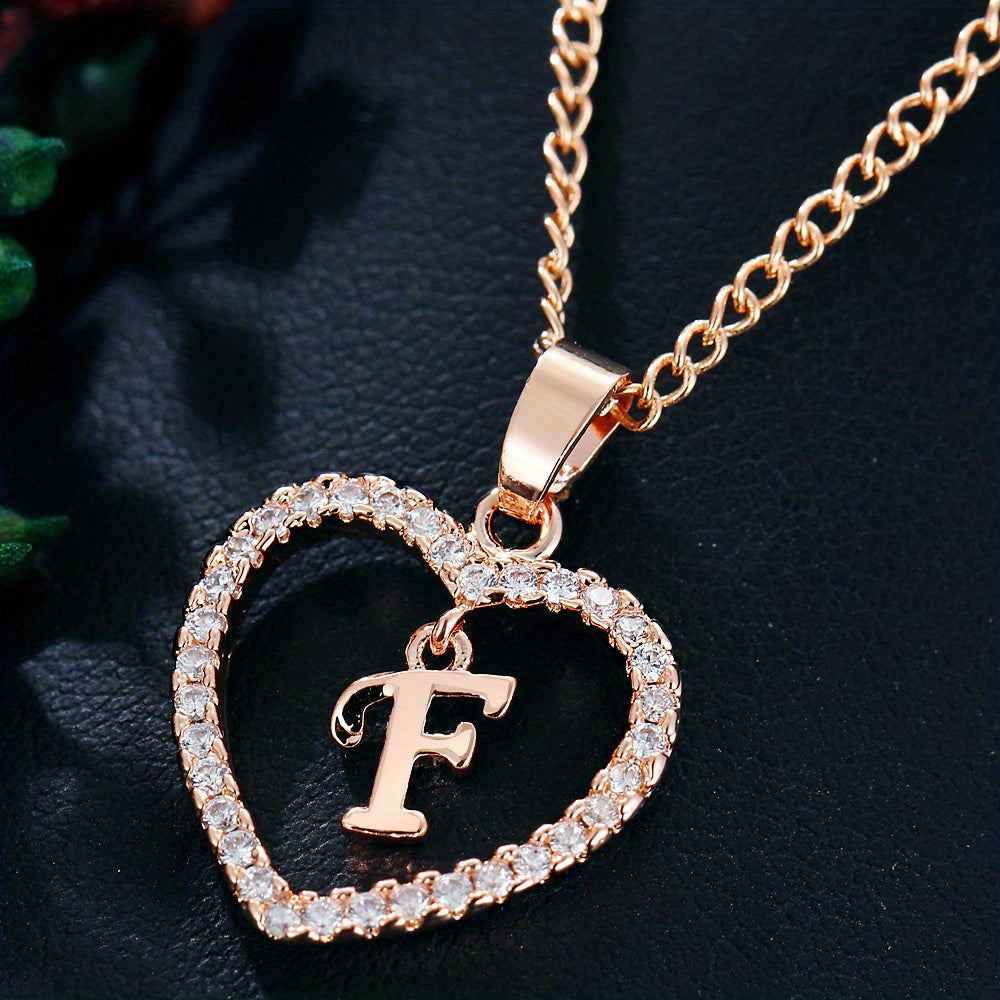 Initial Letters A T Pendant Love Heart Rhinestones Pendant Necklace