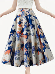  Floral Print High Rise Swing A line Maxi Skirt