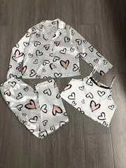 Girl's 3pcs Heart Print Pajama Set Long Sleeve Top Camisole Pants