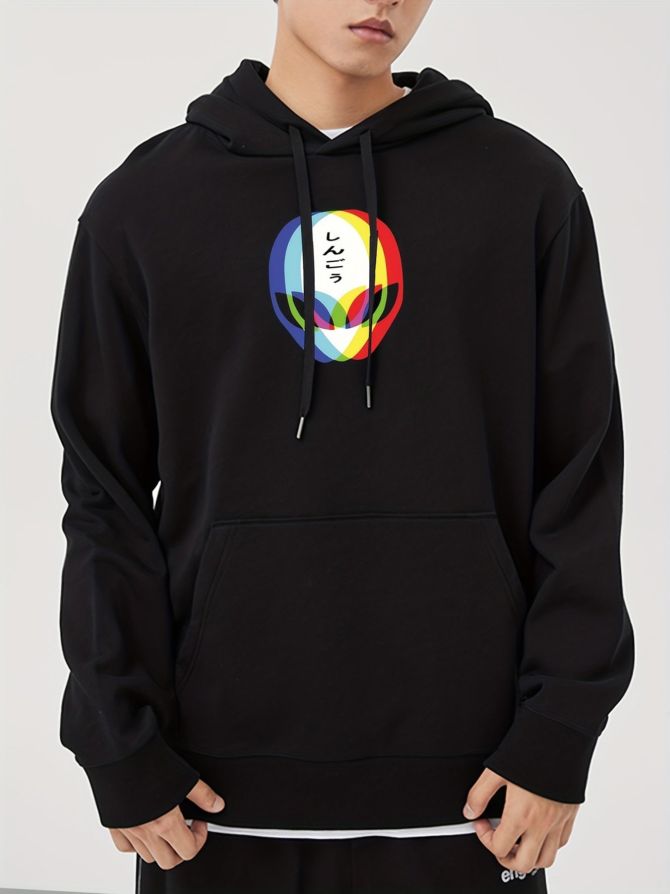 Men's Casual Alien Print Hooded Sweatshirt Long Sleeve Drawstrings