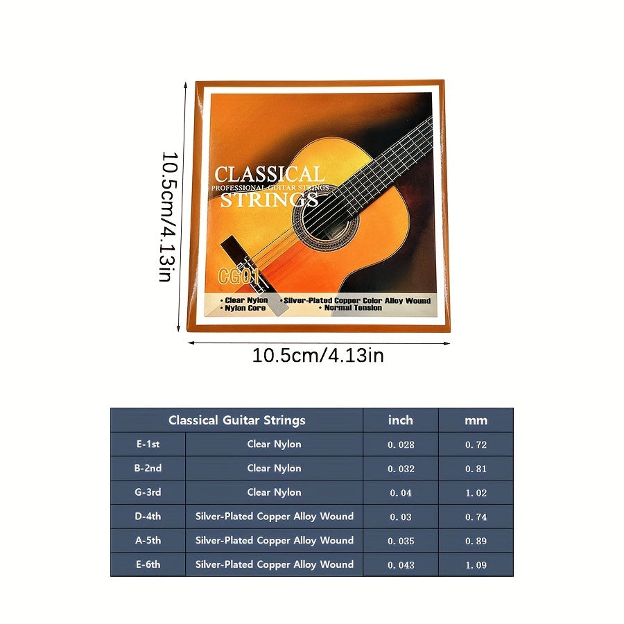 Classical Guitar Strings Clear Nylon Silvery Copper Alloy 6 String Set