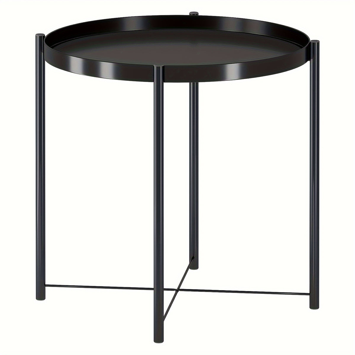 Coffee Table Metal Edge Round Sofa Small Table w/ Tray Living Room Bedroom