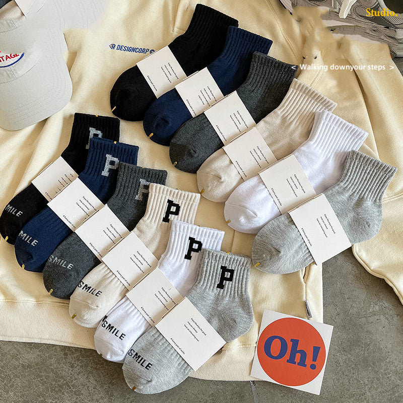 6 Pairs Solid Crew Socks for Women