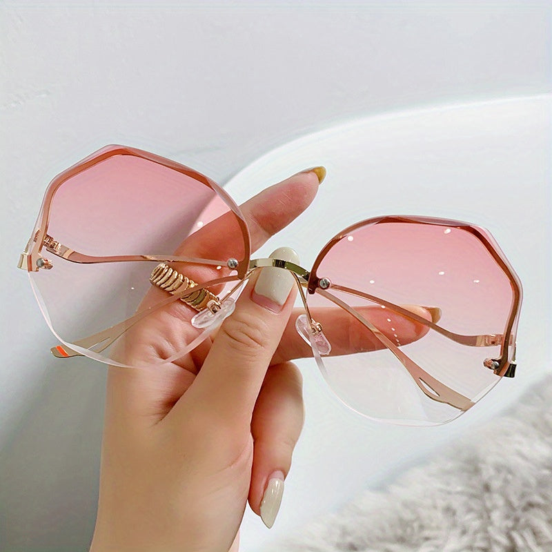 Large Rimless Gradient Sunglasses Casual Sun Protection Eyewear