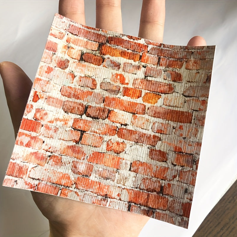 2pcs Dollhouse Tile Stickers Realistic Wood & Brick Patterns PVC Wallpaper