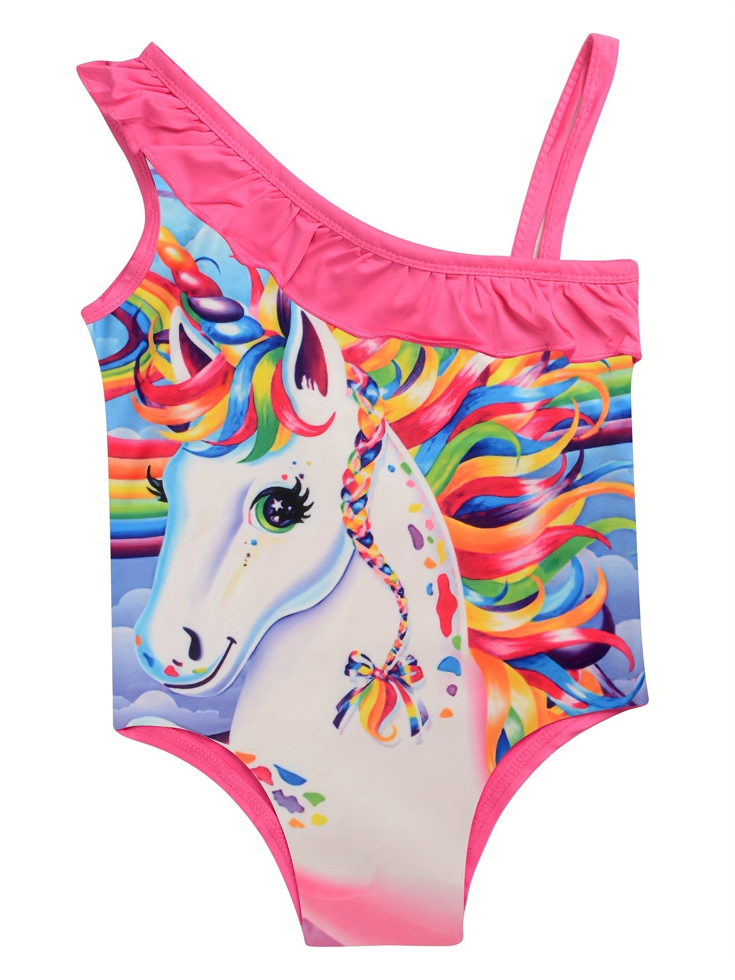 Girl's Unicorn Pattern Onesie Swimsuit Ruffle Tankini Bathing Suit