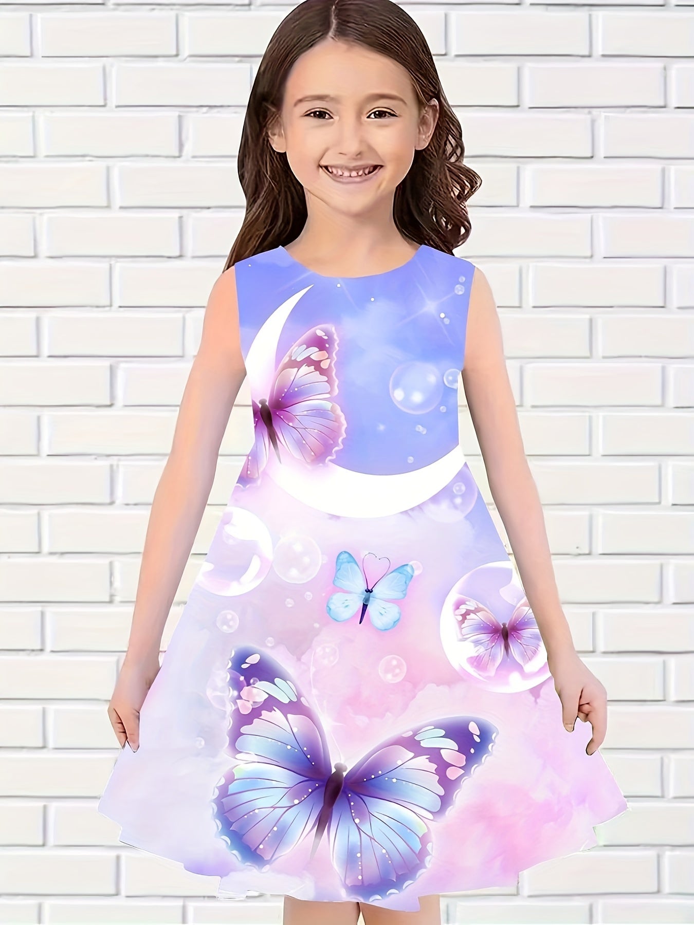 Dreamy Butterfly Print Dress Girls Sleeveless Summer Party Gift