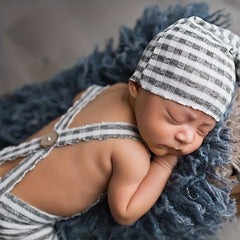 Newborn Photography Outfit Set Strap Pants Cap Outfit with Long Tail Hat