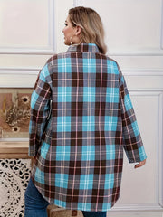Women's Plus Plaid Button Up Blouse Roll Up Sleeve