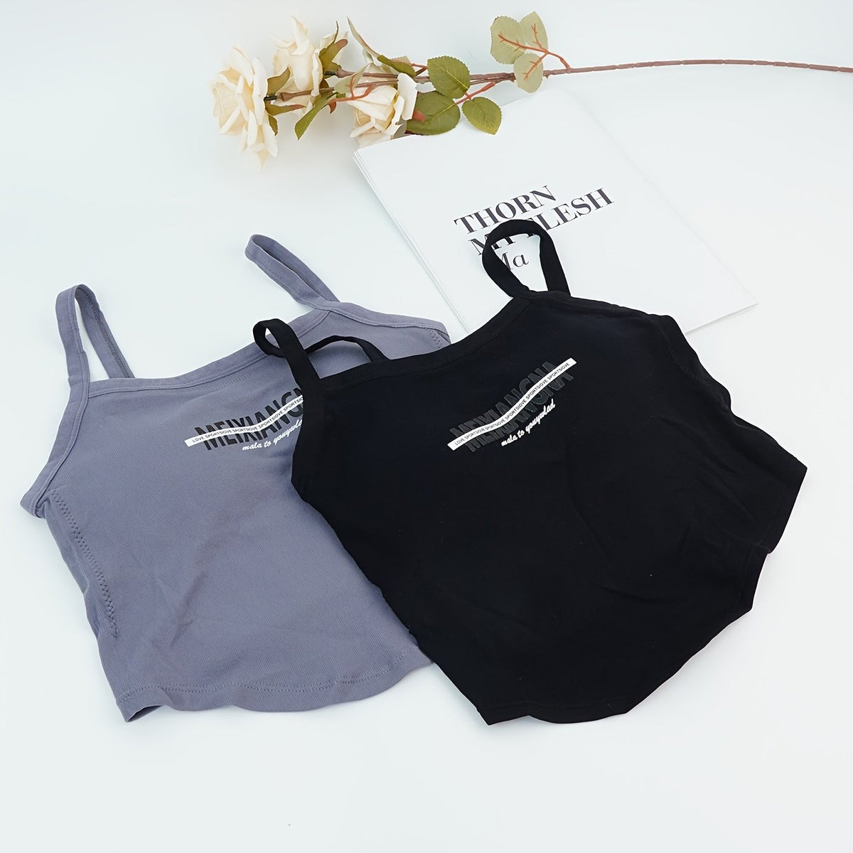 2pcs Letter Print Cami Tops Slim Fit Women's Lingerie