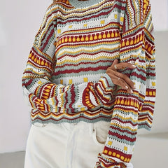  Colorblock Geometric Print Sweater