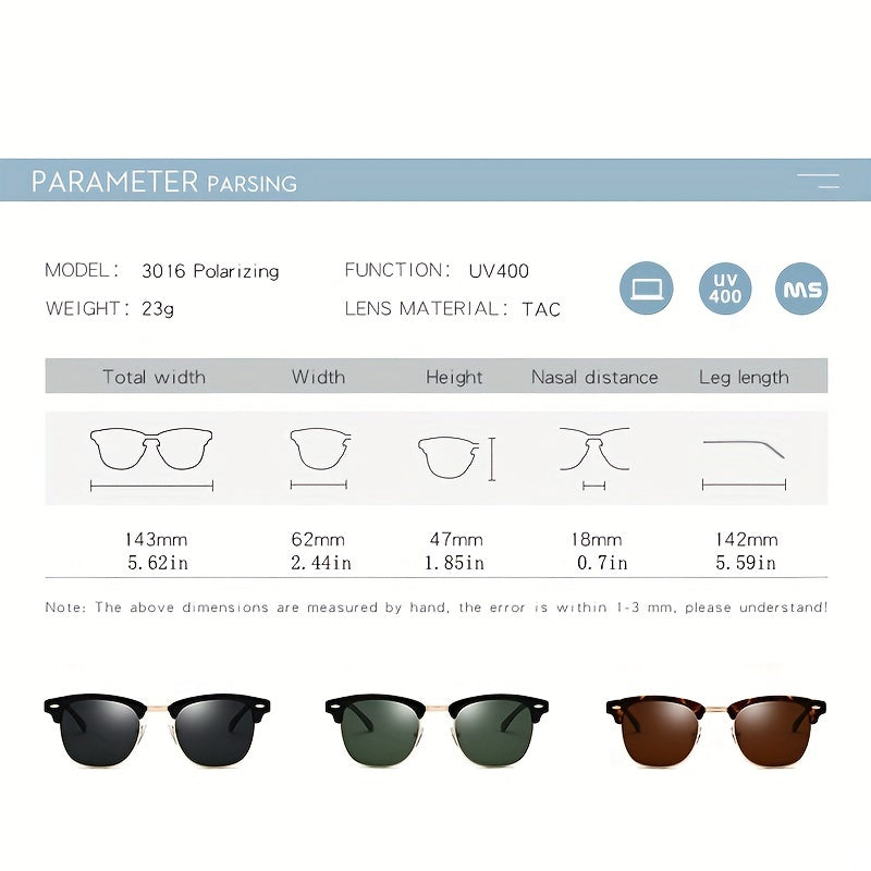Classic Half Frame Semi Rimless Mens Sunglasses Polarized Retro Mirrored UV400