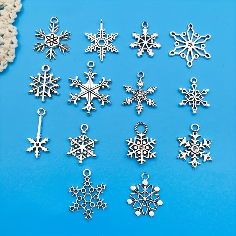 14pcs Alloy Antique Snowflake Pendants DIY Earrings Bracelet Necklace Set