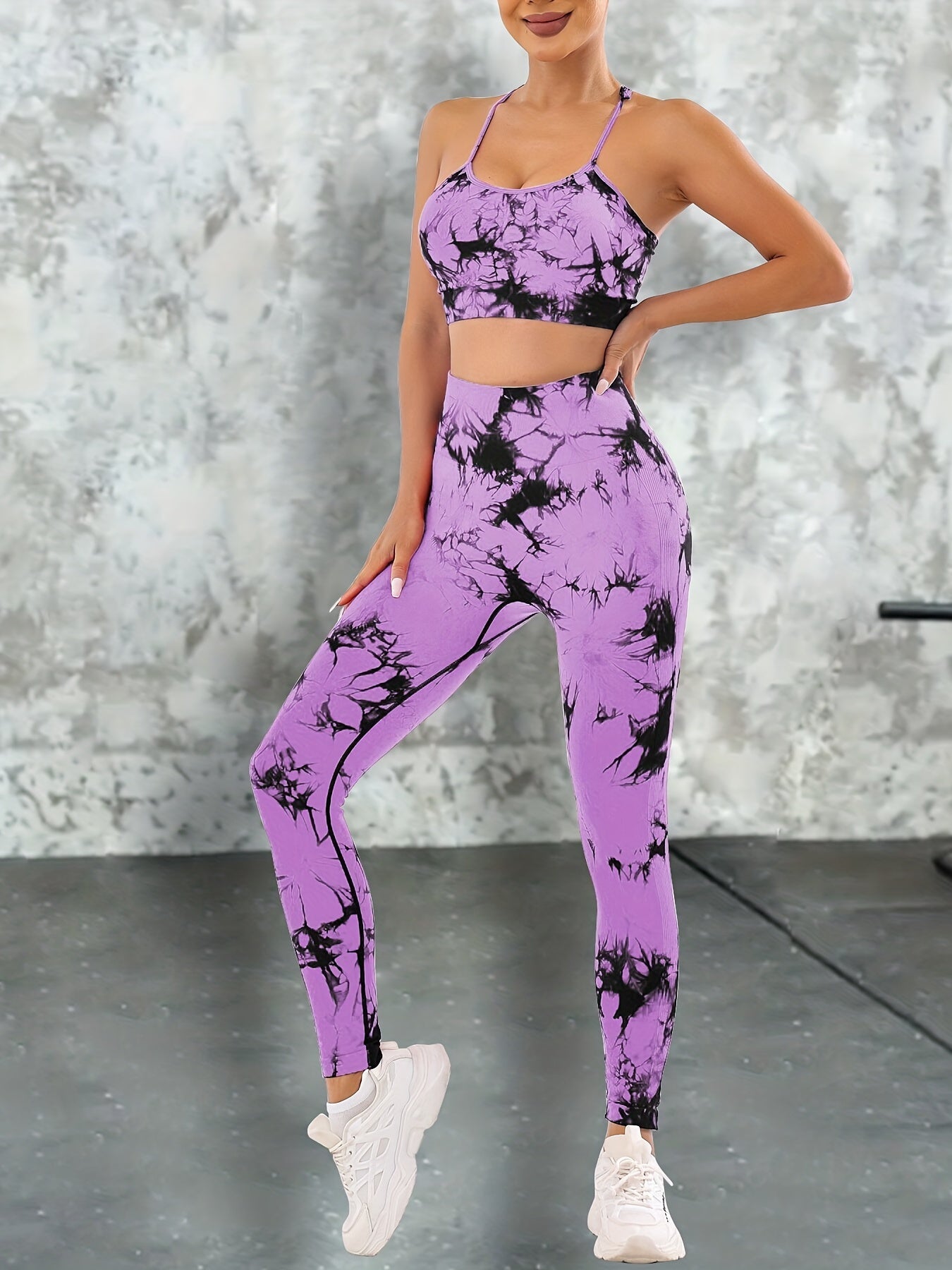 Tie Dye Yoga Set with Butt Lifting Leggings & Sports Bra