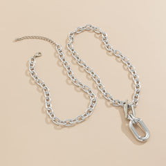 Geometric Round Buckle Chain Necklace Set