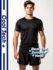 Men's Breathable Striped Top & Casual Stretch Shorts Set for Sports