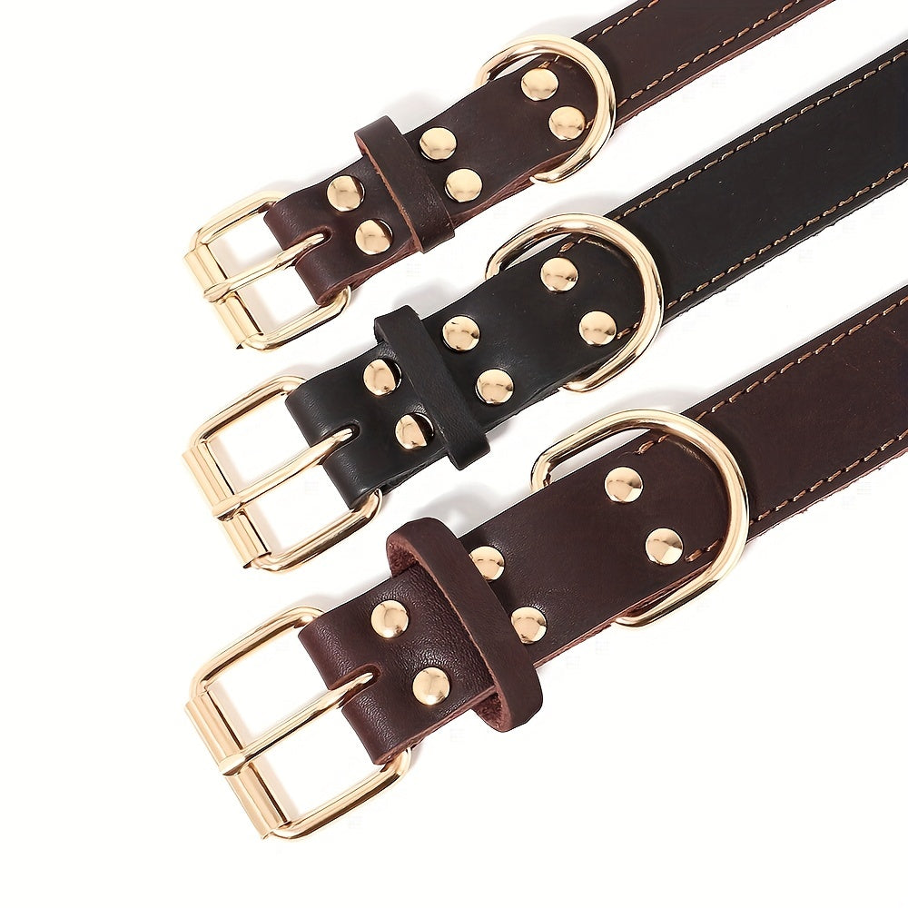 Adjustable Heavy Duty Leather Dog Collar for Medium & Large Dogs
