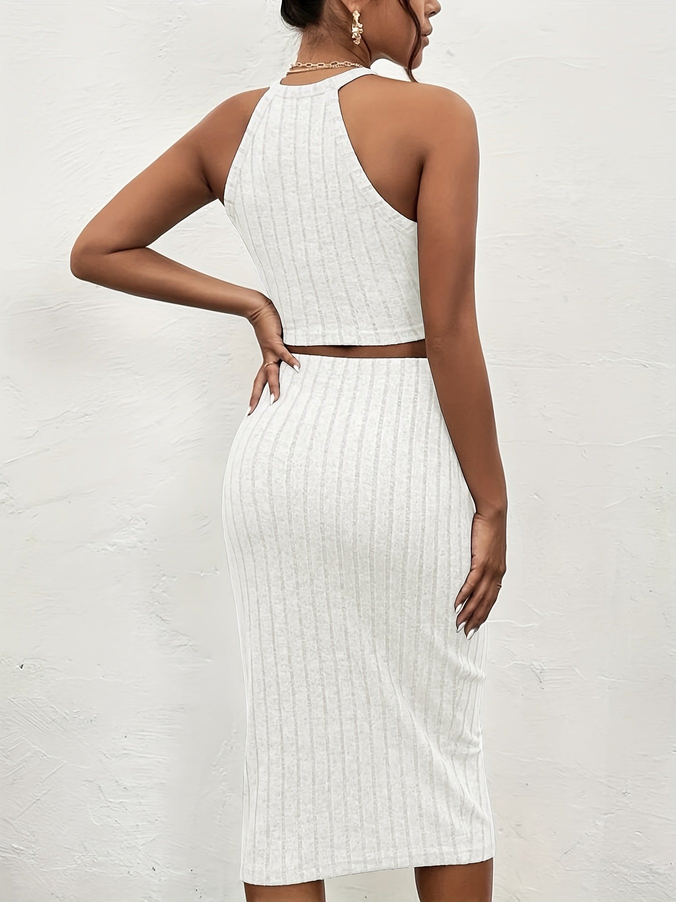 Ribbed Two piece Set Crop Top & Mini Skirts Outfits Women's Clothing