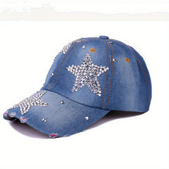 Rhinestone Pentagram Baseball Cap Ripped Distressed Cotton Dad Hat