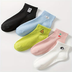 5 Pairs Cute Cartoon Printed Crew Socks Women's Stockings