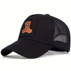 Unisex Sunshade Baseball Cap with Bear Embroidery