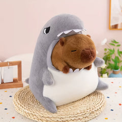 Shark Plush Toy with Capybara in Mouth Stuffed Animal Doll for Home Decor