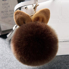 Rabbit Ears Fur Ball Bag Charms Golden Keyring Pom Pom Fluffy Fur Ball Keychain