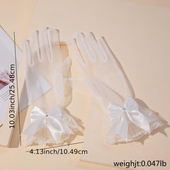 Sheer Wedding Gloves With Bow Bridal Gloves