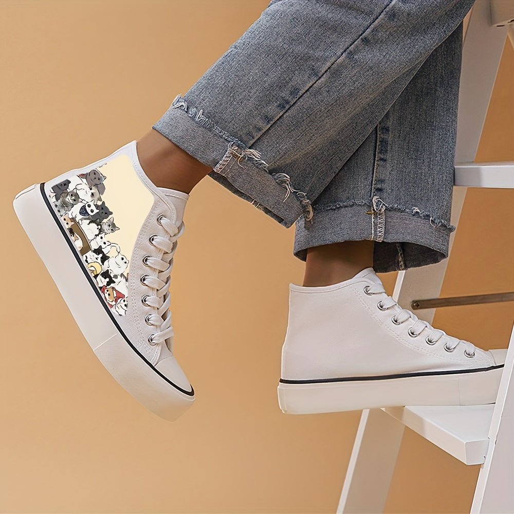 Cat Graphic High Top Canvas Sneakers for Women