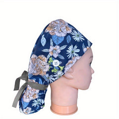Floral Paisley Print Work Cap Vintage Adjustable Scrub Cap