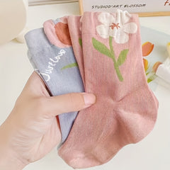 5 Pairs Floral Print Women's Mid Tube Socks