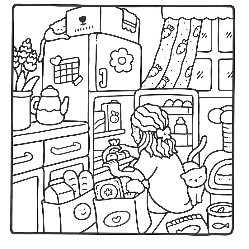 Girl Moments Coloring Book & Daily Relaxation Activity for Adults - Beige Paper