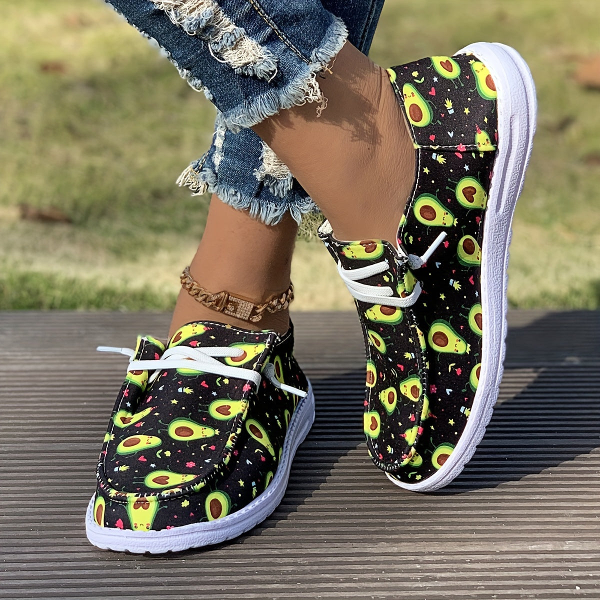 Avocado Cartoon Skateboard Shoes for Women