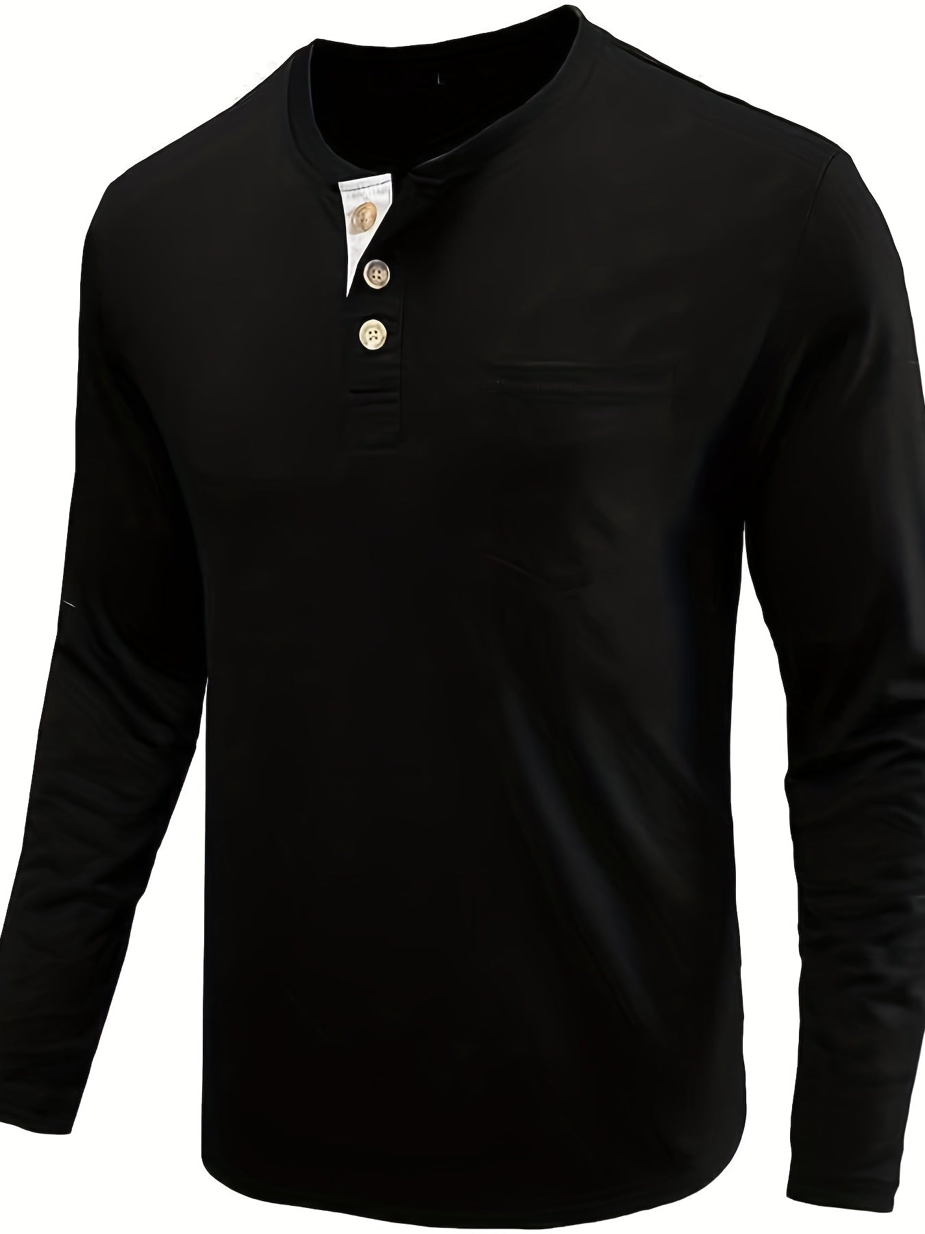 Men's Solid Long Sleeve Button T-shirt for Autumn