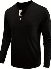 Men's Solid Long Sleeve Button T-shirt for Autumn