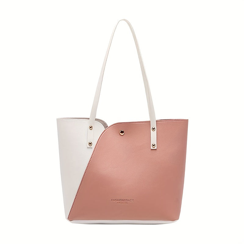 Contrast Tote Bag PU Leather Shoulder Bag