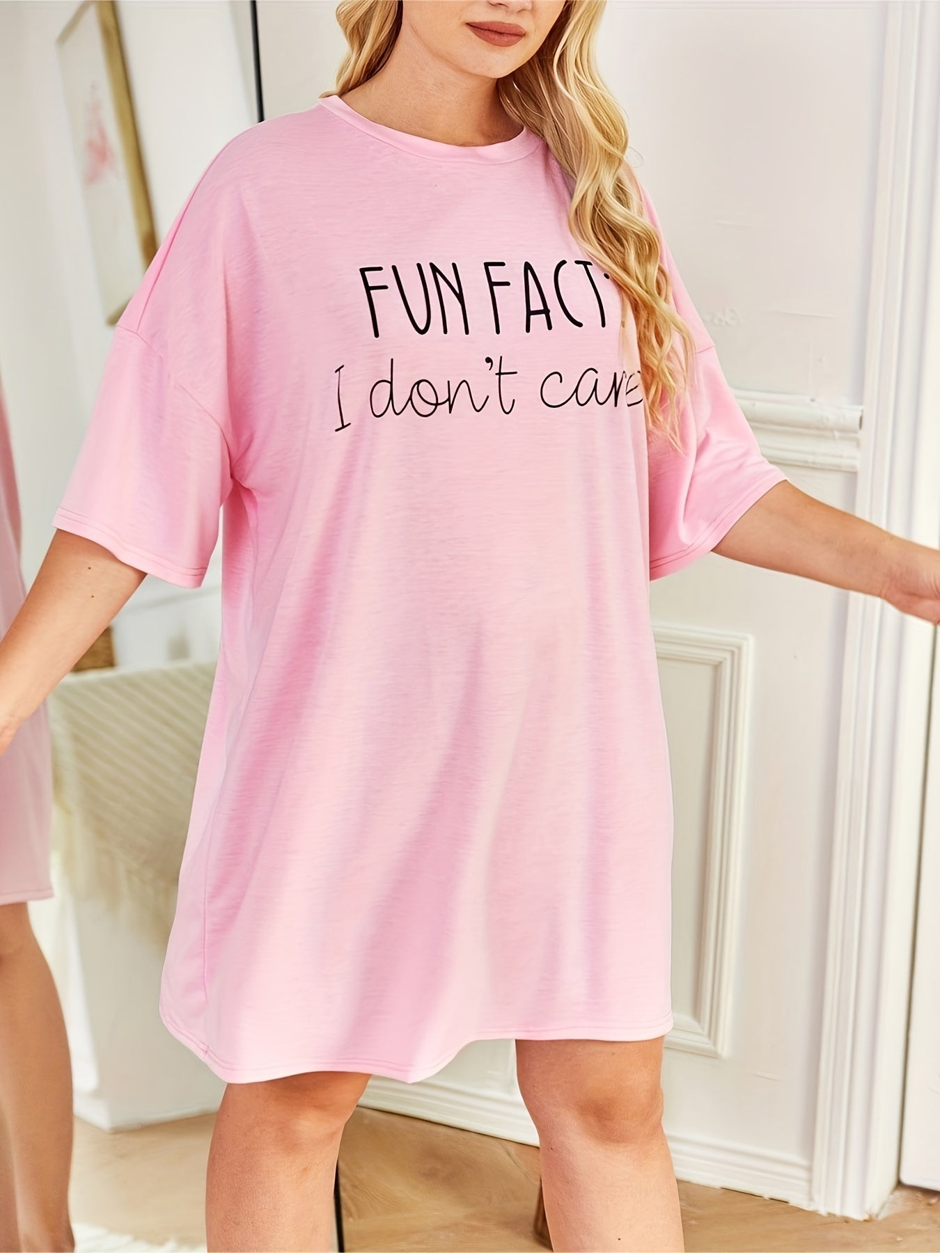  Casual Loungewear Dress Women's Plus Letter Print Half Sleeve