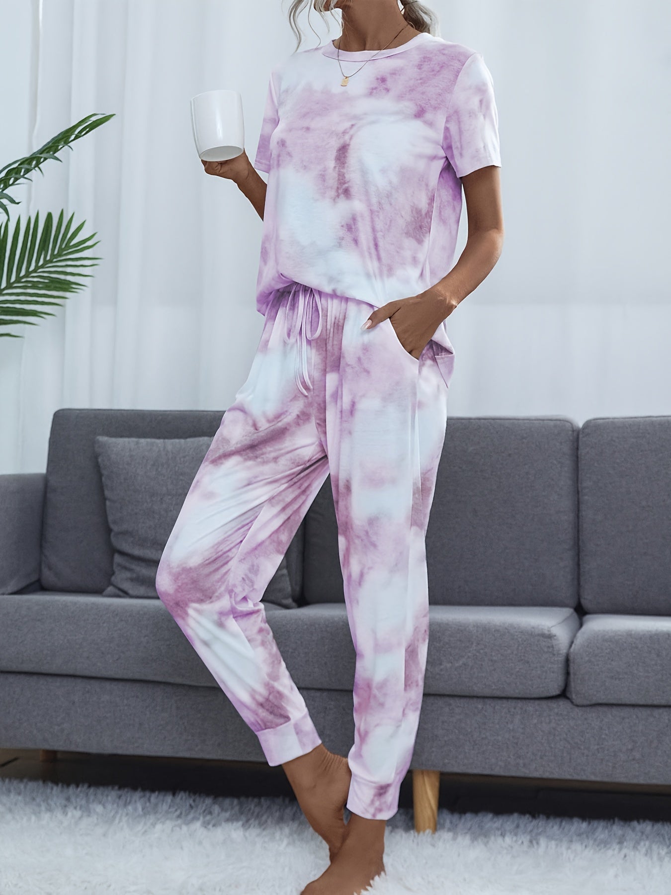 Tie Dye Lounge Set Short Sleeve Top & Pants