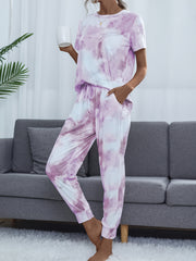 Tie Dye Lounge Set Short Sleeve Top & Pants