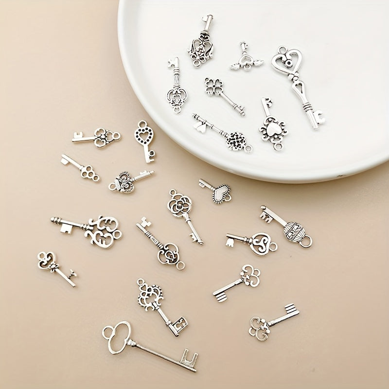20pcs Antique Silver Key Shape Charms Pendants for DIY Necklace Bracelets